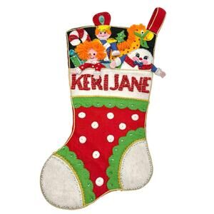 Vintage Bucilla Humpty Dumpty Toy Felt Christmas Stocking Finished Completed Kit